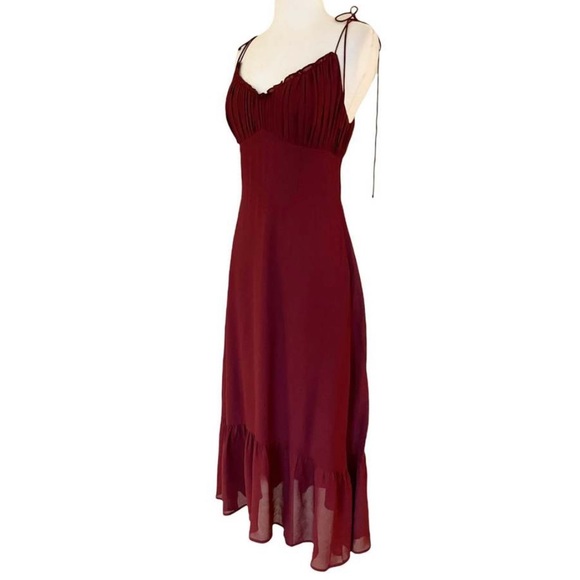 REFORMATION Embry Dress Burgundy Plum Sleeveless Ruffle Tie Straps Chiffon 8 NWT - Picture 6 of 14